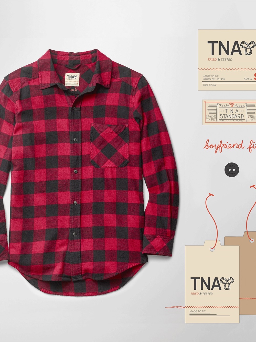 TNA Red and Black Buffalo Check Flannel Button-Up Shirt, size M from Aritzia